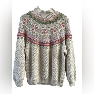 Vintage ivory knit pastel colorful cowl neck sweater